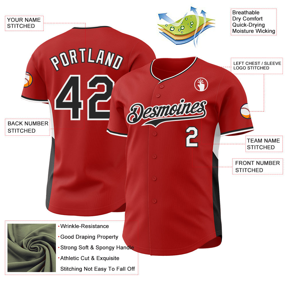 Custom Red Black-White Classic Color Block Side Panel Stripe Authentic Baseball Jersey