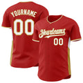 Custom Red White-Old Gold Classic Color Block Side Panel Stripe Authentic Baseball Jersey