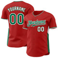 Custom Red Kelly Green-White Classic Color Block Side Panel Stripe Authentic Baseball Jersey
