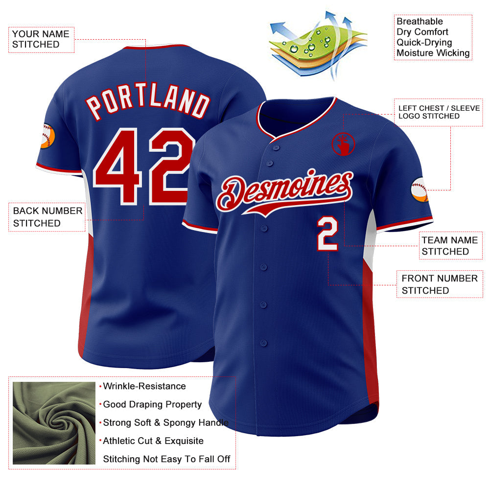 Custom Royal Red-White Classic Color Block Side Panel Stripe Authentic Baseball Jersey