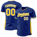 Custom Royal Yellow-White Classic Color Block Side Panel Stripe Authentic Baseball Jersey
