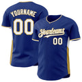 Custom Royal White-Old Gold Classic Color Block Side Panel Stripe Authentic Baseball Jersey