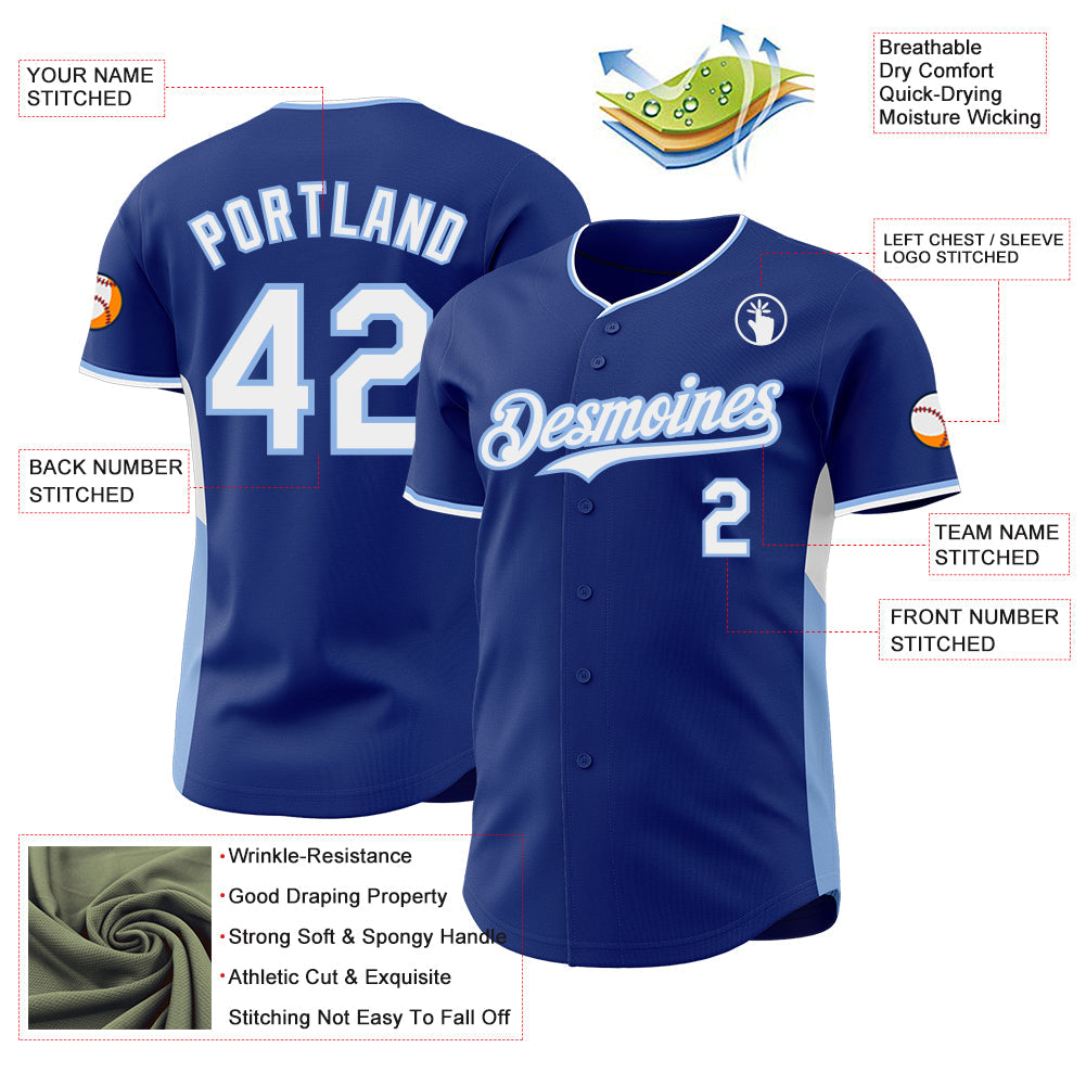 Custom Royal White-Light Blue Classic Color Block Side Panel Stripe Authentic Baseball Jersey