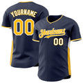 Custom Navy Gold-White Classic Color Block Side Panel Stripe Authentic Baseball Jersey