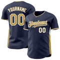 Custom Navy Old Gold-White Classic Color Block Side Panel Stripe Authentic Baseball Jersey