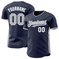 Custom Navy Gray-White Classic Color Block Side Panel Stripe Authentic Baseball Jersey