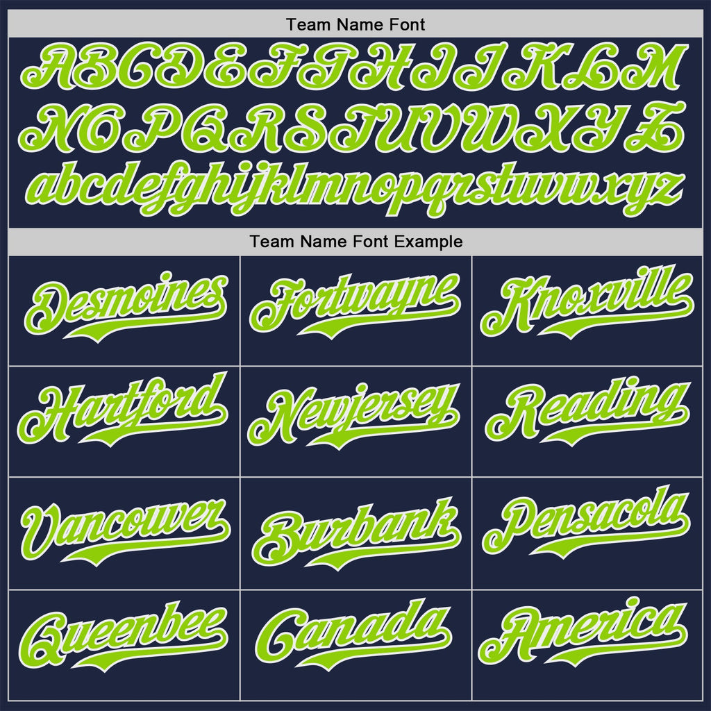 Custom Navy Neon Green-White Classic Color Block Side Panel Stripe Authentic Baseball Jersey