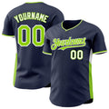 Custom Navy Neon Green-White Classic Color Block Side Panel Stripe Authentic Baseball Jersey