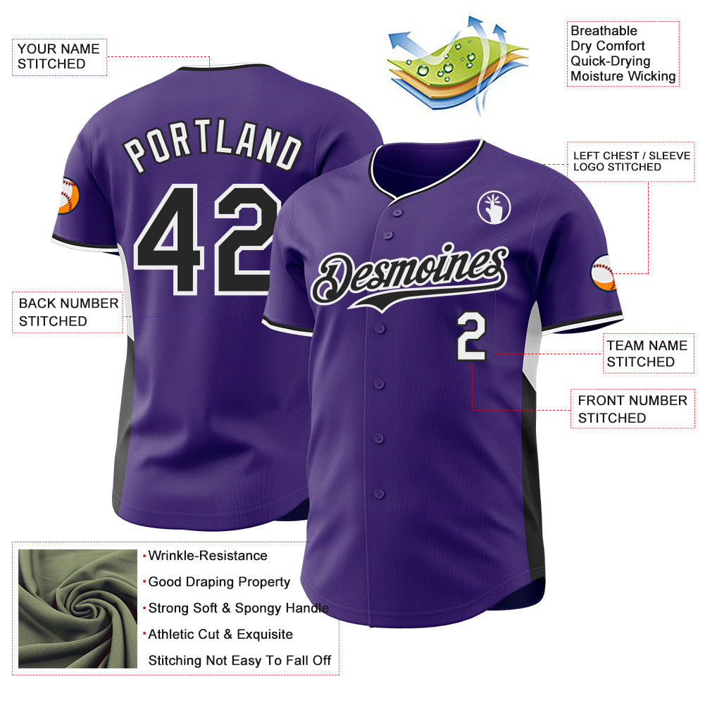 Custom Purple Black-White Classic Color Block Side Panel Stripe Authentic Baseball Jersey