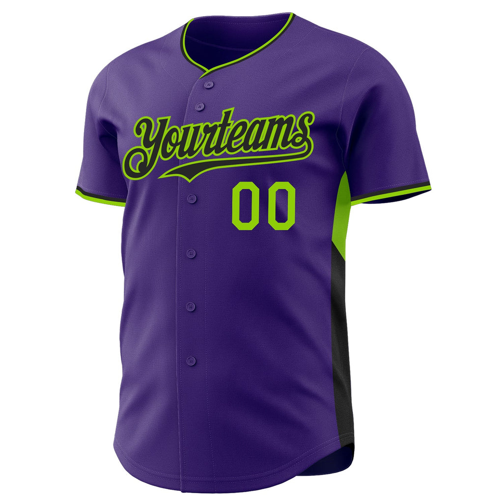 Custom Purple Black-Neon Green Classic Color Block Side Panel Stripe Authentic Baseball Jersey
