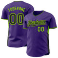 Custom Purple Black-Neon Green Classic Color Block Side Panel Stripe Authentic Baseball Jersey