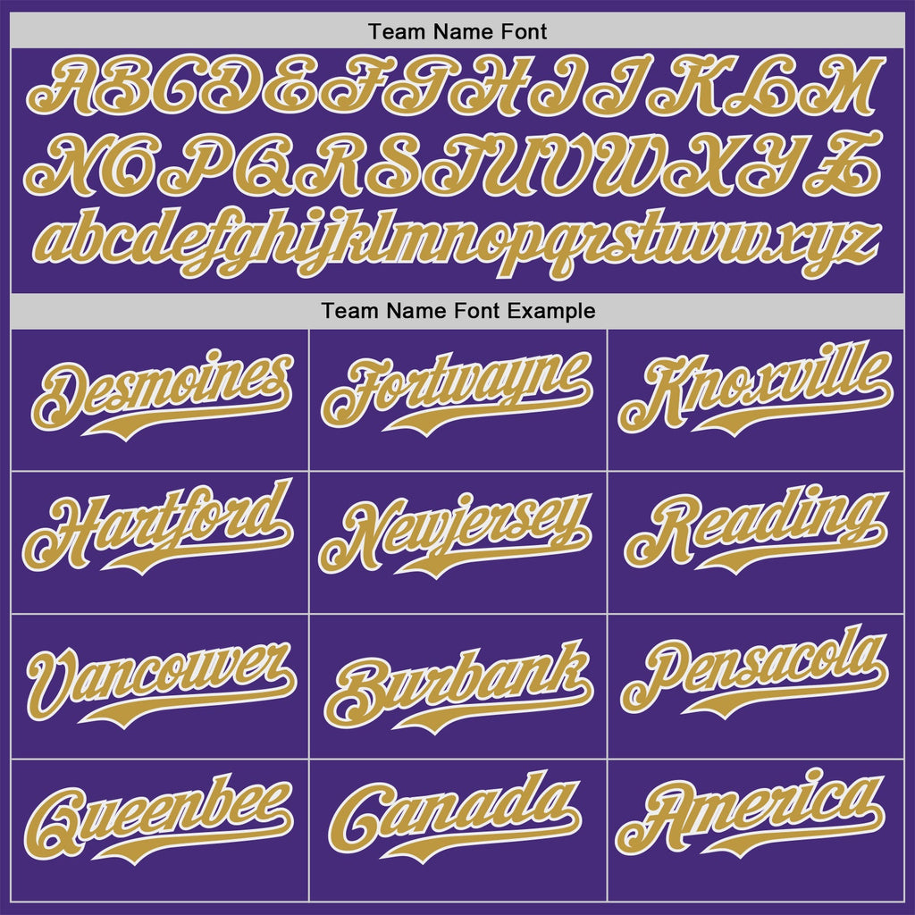 Custom Purple Old Gold-White Classic Color Block Side Panel Stripe Authentic Baseball Jersey