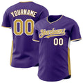 Custom Purple Old Gold-White Classic Color Block Side Panel Stripe Authentic Baseball Jersey