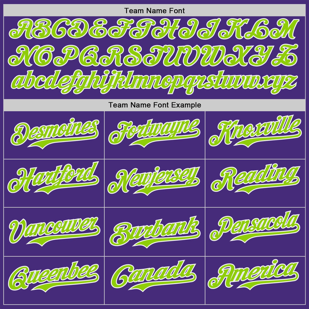 Custom Purple Neon Green-White Classic Color Block Side Panel Stripe Authentic Baseball Jersey