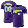 Custom Purple Neon Green-White Classic Color Block Side Panel Stripe Authentic Baseball Jersey