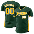 Custom Green Gold-White Classic Color Block Side Panel Stripe Authentic Baseball Jersey