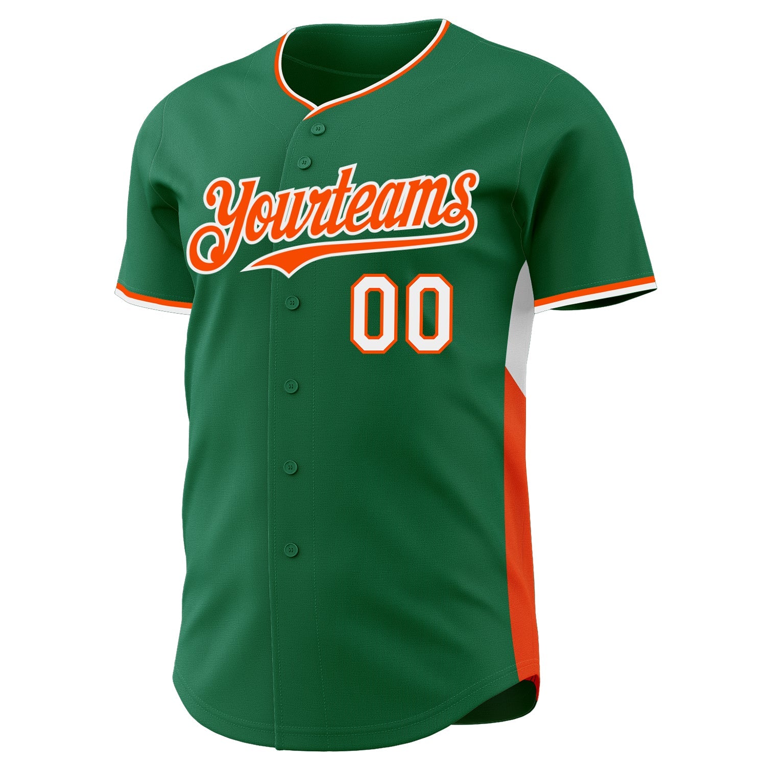 Custom Kelly Green Orange-White Classic Color Block Side Panel Stripe Authentic Baseball Jersey