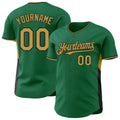 Custom Kelly Green Old Gold-Black Classic Color Block Side Panel Stripe Authentic Baseball Jersey