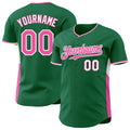 Custom Kelly Green Pink-White Classic Color Block Side Panel Stripe Authentic Baseball Jersey