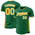 Custom Kelly Green Gold-White Classic Color Block Side Panel Stripe Authentic Baseball Jersey