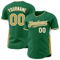Custom Kelly Green Old Gold-White Classic Color Block Side Panel Stripe Authentic Baseball Jersey