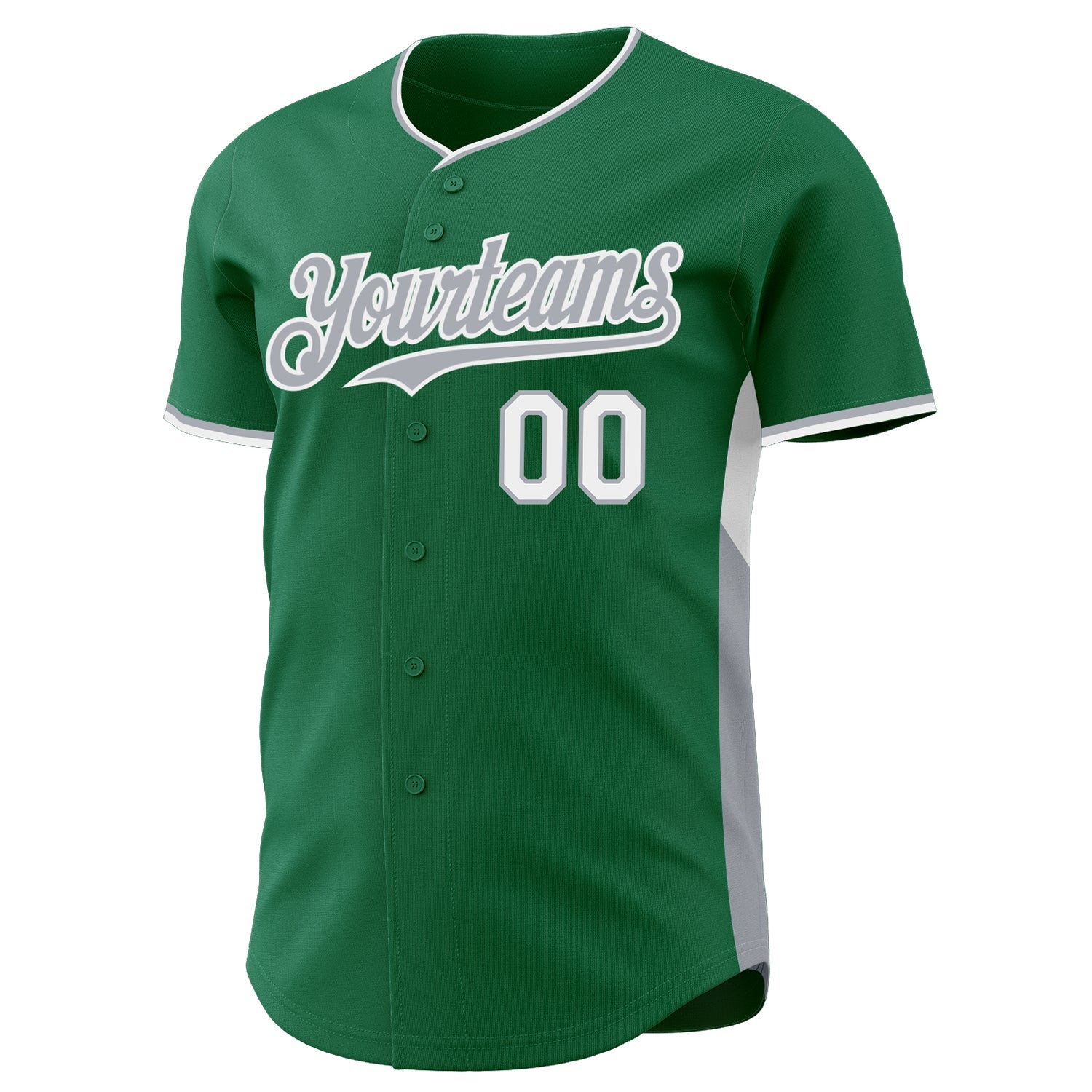 Custom Kelly Green Gray-White Classic Color Block Side Panel Stripe Authentic Baseball Jersey