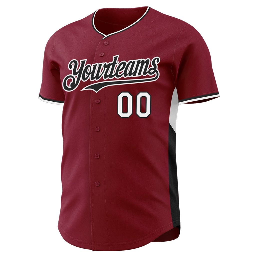 Custom Crimson Black-White Classic Color Block Side Panel Stripe Authentic Baseball Jersey