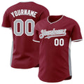 Custom Crimson Gray-White Classic Color Block Side Panel Stripe Authentic Baseball Jersey