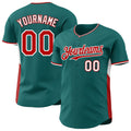 Custom Teal Red-White Classic Color Block Side Panel Stripe Authentic Baseball Jersey
