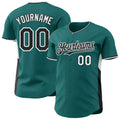 Custom Teal Black-White Classic Color Block Side Panel Stripe Authentic Baseball Jersey