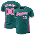 Custom Teal Pink-White Classic Color Block Side Panel Stripe Authentic Baseball Jersey