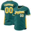 Custom Teal Gold-White Classic Color Block Side Panel Stripe Authentic Baseball Jersey