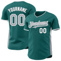 Custom Teal Gray-White Classic Color Block Side Panel Stripe Authentic Baseball Jersey