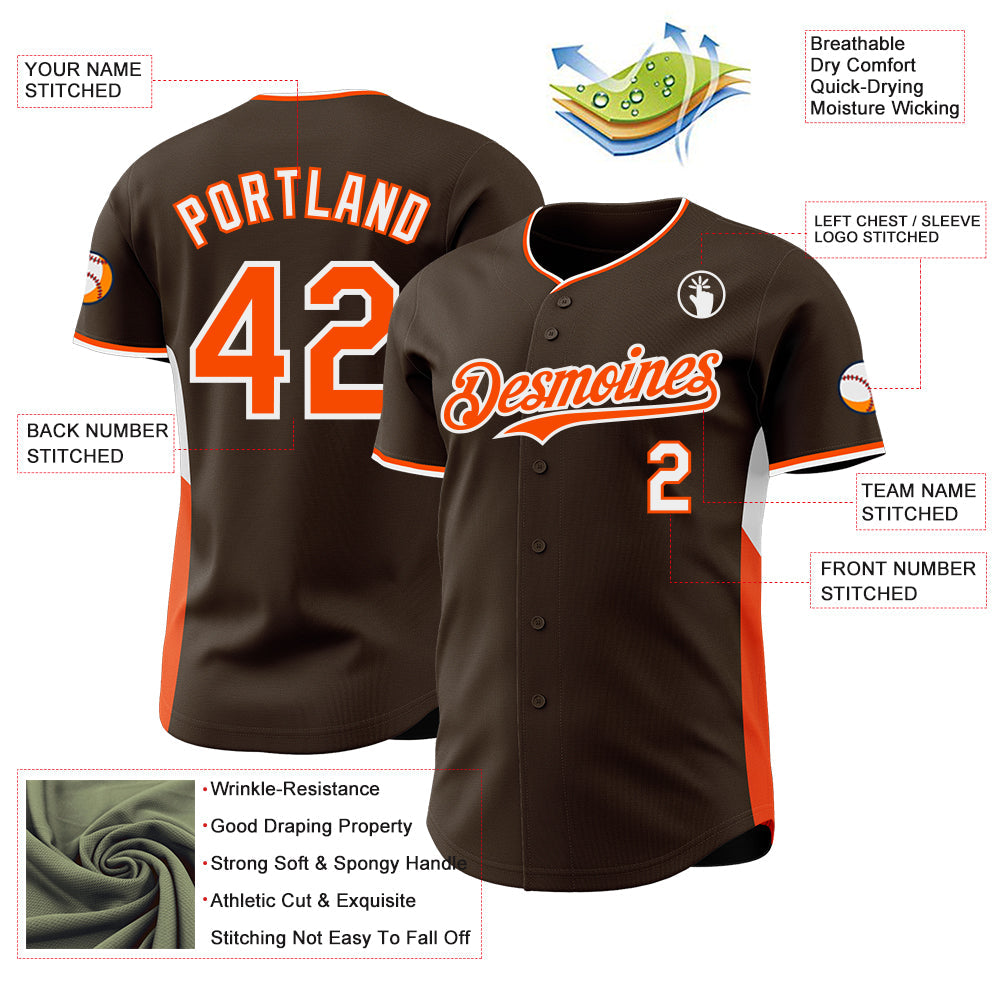 Custom Brown Orange-White Classic Color Block Side Panel Stripe Authentic Baseball Jersey