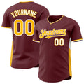 Custom Burgundy Gold-White Classic Color Block Side Panel Stripe Authentic Baseball Jersey
