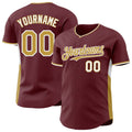 Custom Burgundy Old Gold-White Classic Color Block Side Panel Stripe Authentic Baseball Jersey