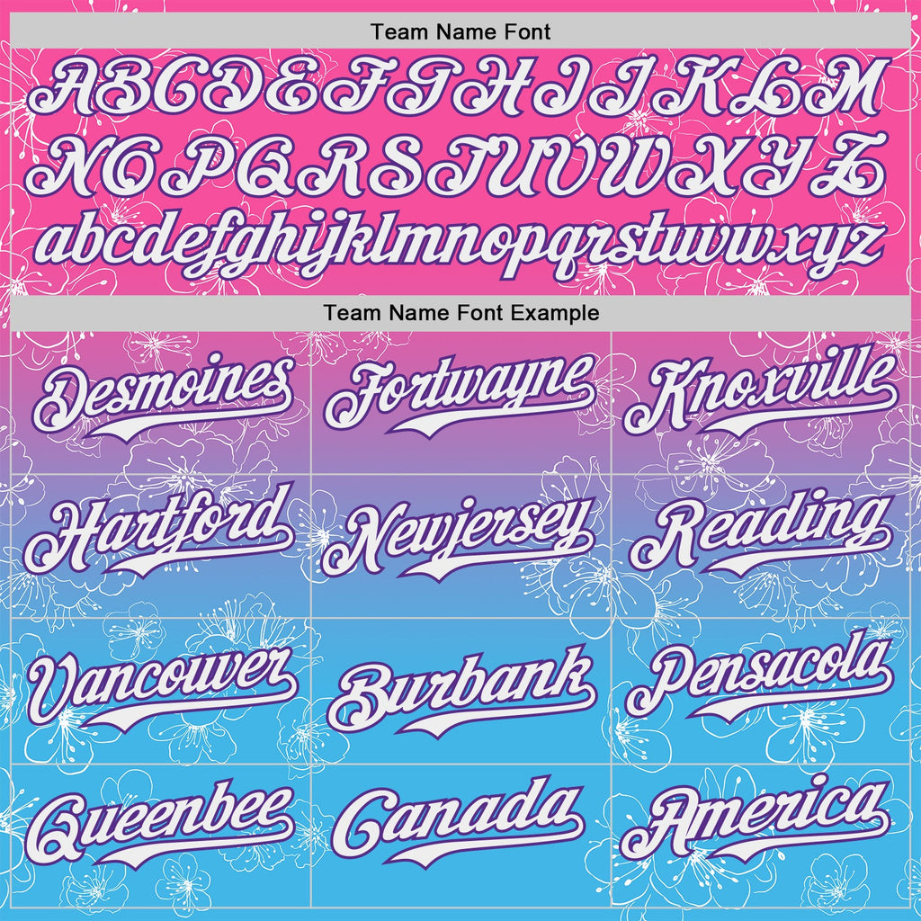 Custom Pink White Sky Blue-Purple Cherry Blossoms Sakura Gradient Authentic Baseball Jersey