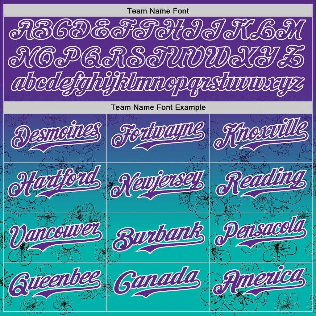Custom Purple Aqua-White Cherry Blossoms Sakura Gradient Authentic Baseball Jersey