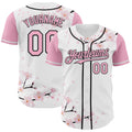 Custom White Light Pink-Black Cherry Blossoms Sakura Authentic Baseball Jersey