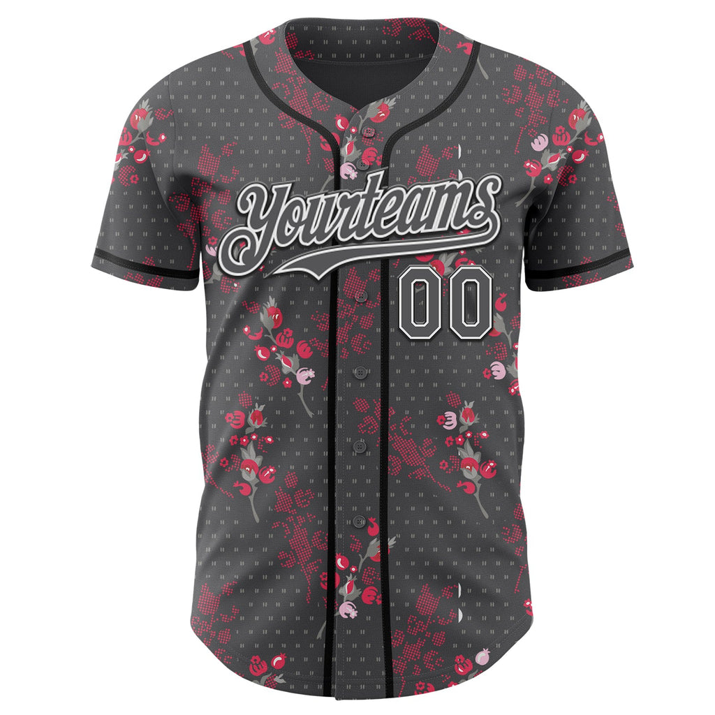 Custom Steel Gray White-Black Cherry Blossoms Sakura Authentic Baseball Jersey