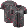 Custom Steel Gray White-Black Cherry Blossoms Sakura Authentic Baseball Jersey