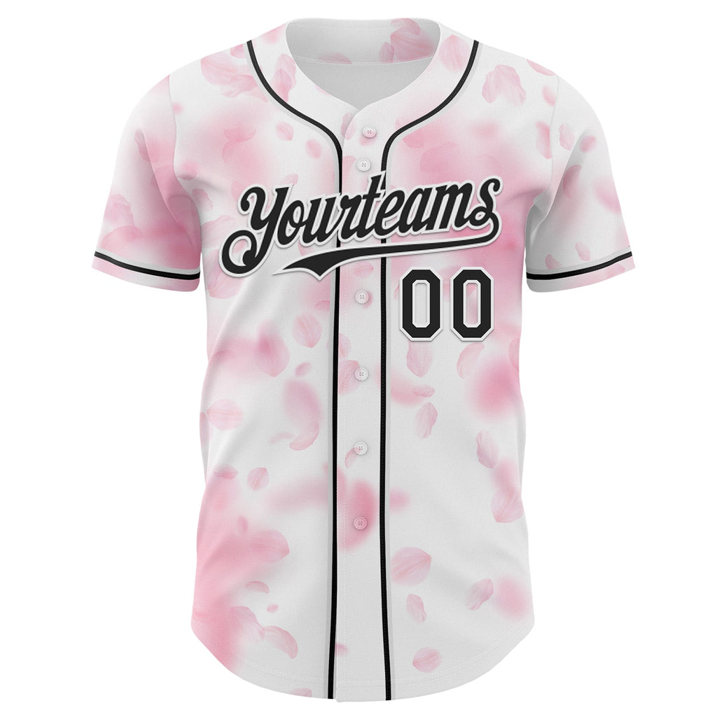 Custom White-Black Cherry Blossoms Sakura Authentic Baseball Jersey