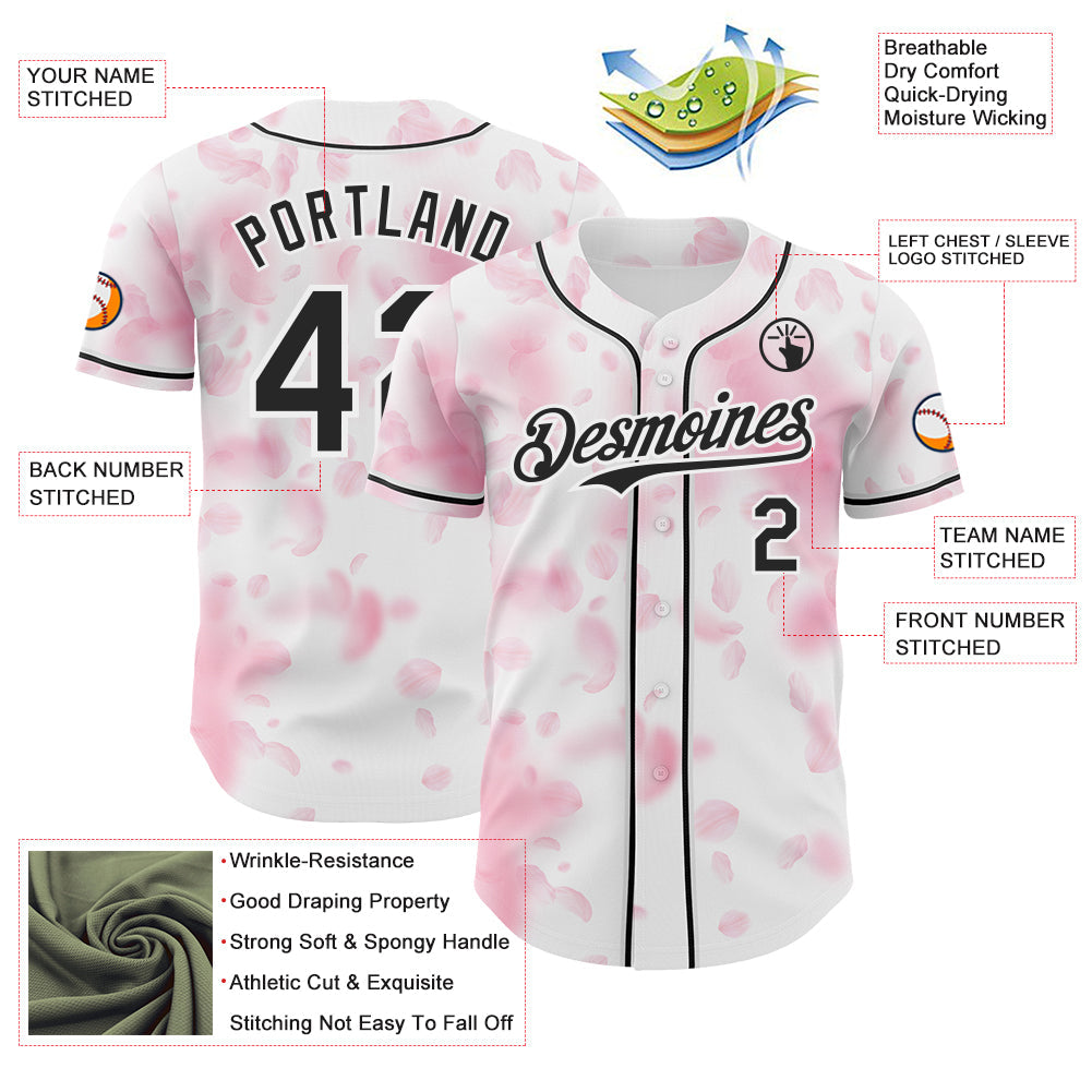 Custom White-Black Cherry Blossoms Sakura Authentic Baseball Jersey