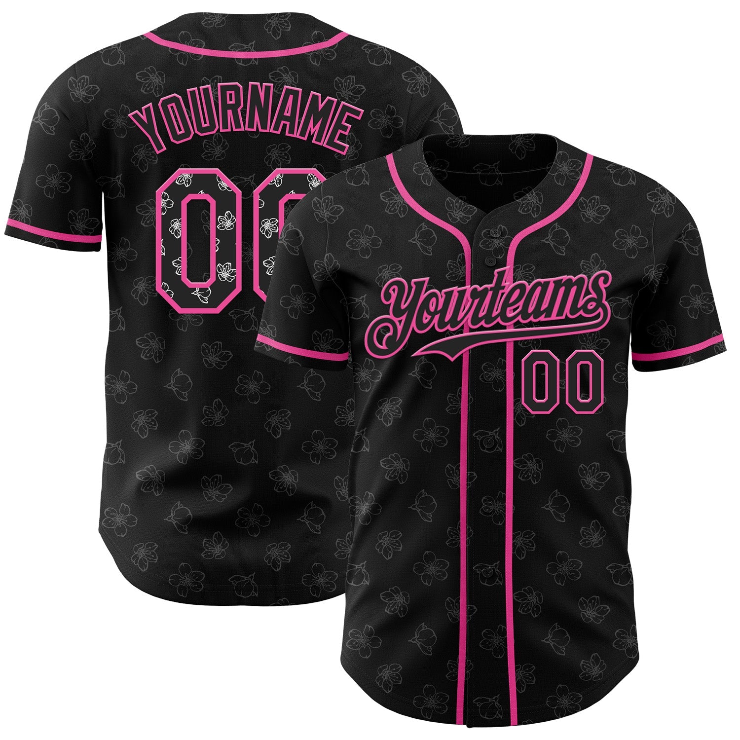 Custom Black-Pink Cherry Blossoms Sakura Authentic Baseball Jersey