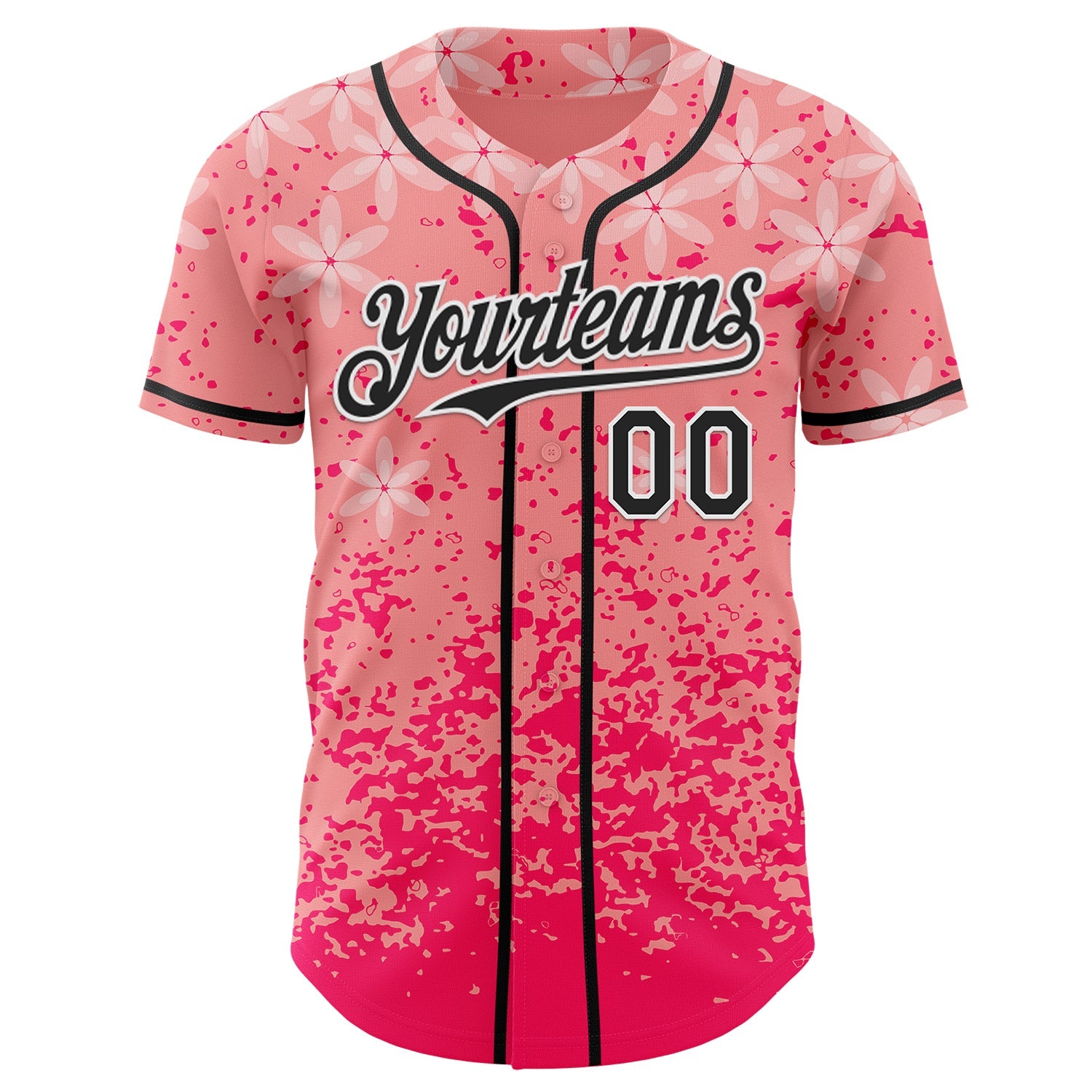 Custom Pink Black-White Cherry Blossoms Sakura Authentic Baseball Jersey