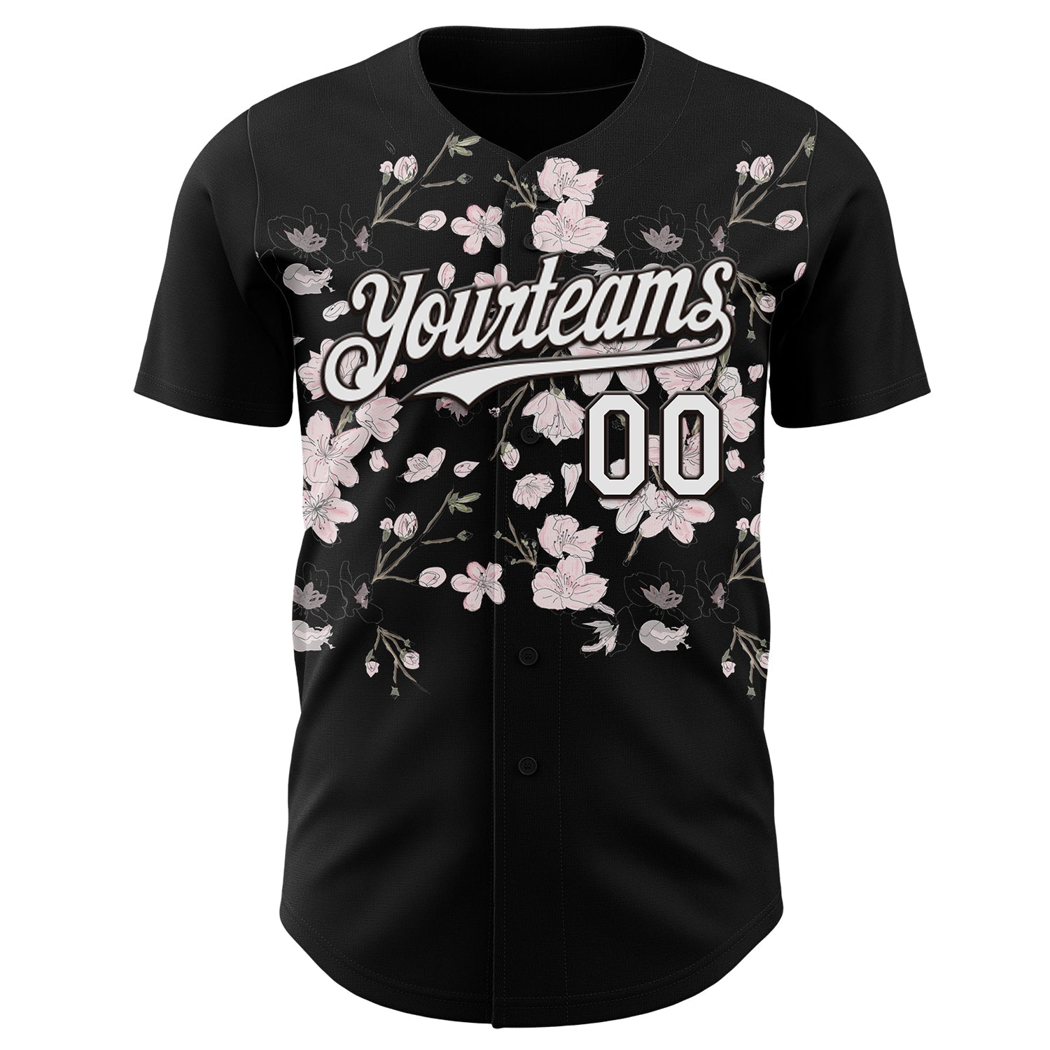 Custom Black-White Cherry Blossoms Sakura Authentic Baseball Jersey