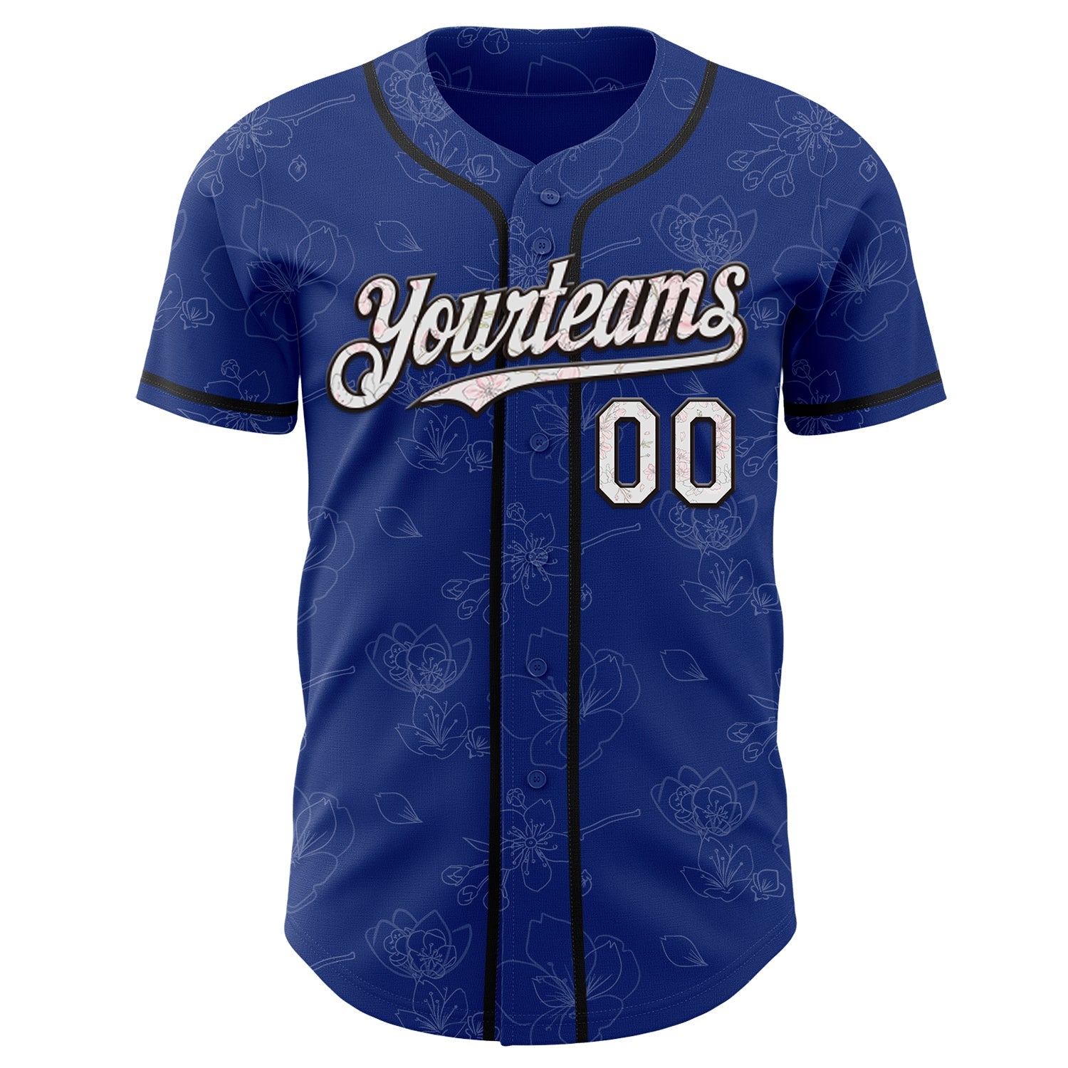 Custom Royal White-Black Cherry Blossoms Sakura Authentic Baseball Jersey