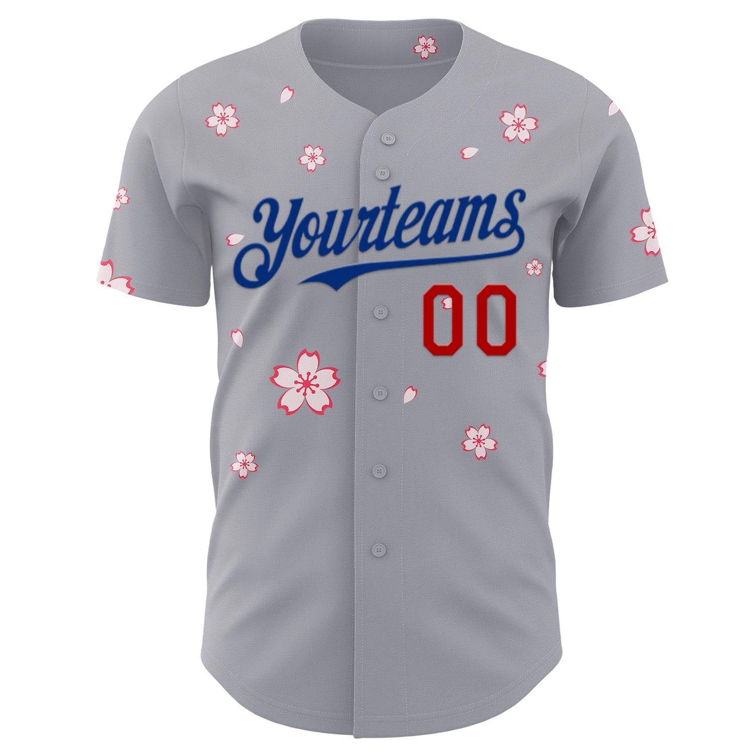 Custom Gray Red-Royal Cherry Blossoms Sakura Authentic Baseball Jersey