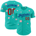 Custom Aqua Red-Royal Cherry Blossoms Sakura Authentic Baseball Jersey