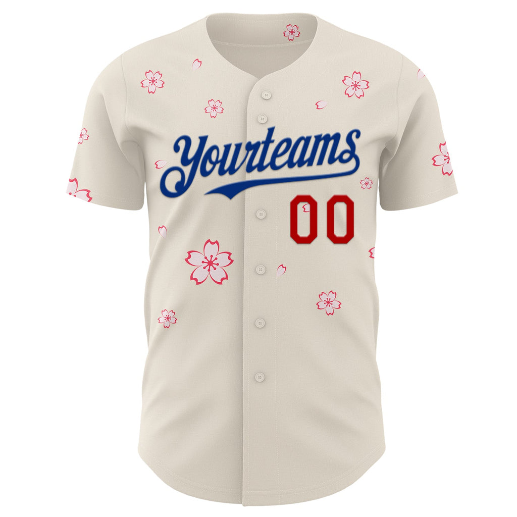 Custom Cream Red-Royal Cherry Blossoms Sakura Authentic Baseball Jersey